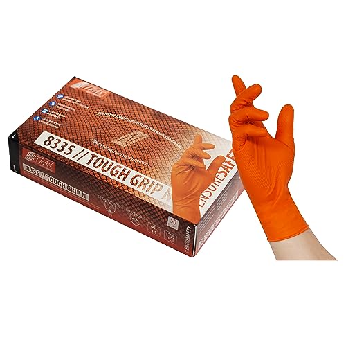 Nitras 50 Stück Nitril Einmalhandschuhe mit optimierter Griffigkeit Tough Grip N (L, orange) von Nitras