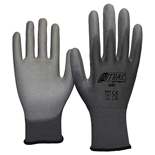 Nitras 6205 Nylon Strickhandschuh grau - VPE 240 Paar - mit PU-Beschichtung auf Innenhand und Fingerkuppen, Größe:10 von Nitras