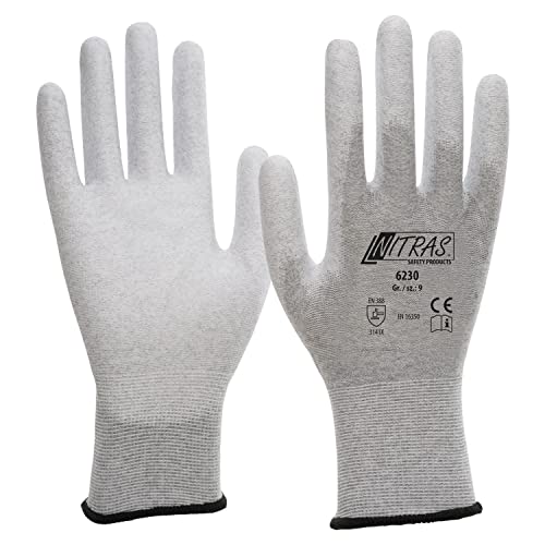 Nitras 6230 ESD-Handschuhe - antistatisch und Touchscreen-fähig, Größe:Größe 8 Grau/Weiß von Nitras