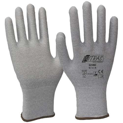 Nitras 6230UC-6 ESD-Handschuhe, Nylon-Carbon-Strick-Handschuh ohne Beschichtung, Antistatisch, Grau, S (6) Größe, 12 Stück von Nitras