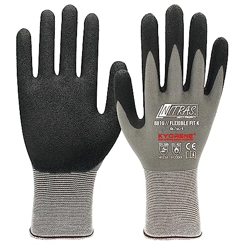 Nitras 8810 FLEXIBLE FIT K (12 Paar) Arbeitshandschuhe - Schutz-Handschuhe für die Arbeit - EN 388 - Grau/Schwarz (8) von Nitras
