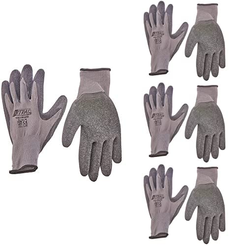 Nitras Nylotex 3520 Nylon-Latexhandschuhe Arbeitshandschuhe 12 PAAR Größe 10 (XL), Grau/Schwarz, 4er Packung von Nitras