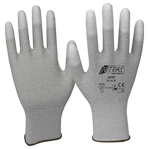 Nitras ESD-Handschuhe 6230T, antistatisch, touchscreenfähig, teilbeschichtet auf Fingerkuppen - 12 Paar, Größe:10 von Nitras