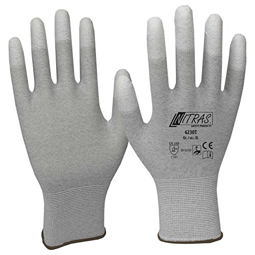 Nitras ESD-Handschuhe 6230T, antistatisch, touchscreenfähig, teilbeschichtet auf Fingerkuppen - 12 Paar, Größe:6 von Nitras