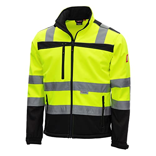 Nitras MOTION TEX VIZ Warnschutz Softshell-Jacke I Arbeitsjacke mit 3M Reflex-Streifen I Windbreaker Wasserabweisend & Windabweisend I Neongelb Größe XS von Nitras