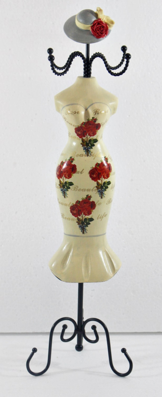 Schmuckbüste Beauty Figur Deko Modefigur Nostalgiefigur weißer Torso mit roten Blumen H 35 cm von JS GartenDeko