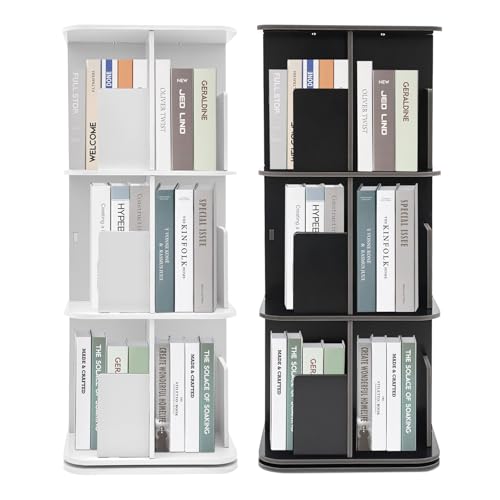3 Stöckiges Drehbares Bücherregal, 360° Display Stehregal mit Edelstahl Gehäuse und Sicheres Ablenkblech Stehregal, für Kinderzimmer, Wohnzimmer, Büro und Schlafzimmer 39 x 39 x 97 cm (Weiß) von NiuLifeya