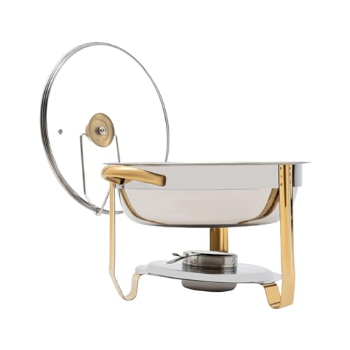 5-Quart-Chafing-Dish-Buffet-Set, Runde Edelstahl-Chafing-Dishes, SpeisenwäRmer-Set Mit Glasdeckel Und Brennstoffhalter, WäRmbehäLter FüR Hochzeiten, Partys, Bankette (Gold) von NiuLifeya