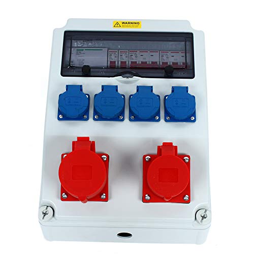 Bau Stromverteiler, Bau Stromverteiler Wandverteiler Komplett mit LS Schalter, 4 x 2P+E Schuko Steckdosen 16A, 2 x 1P LS C16A Leistungsschalter und 1 x 63A 30mA 4P Leckage Schutzschalter von NiuLifeya