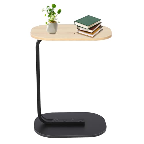 Beistelltisch in C Form, Moderner Couchtisch, Kompakter Sofatisch mit Ablage, 60cm Hoch, 7kg Tragkraft, Platzsparend mit Metallgestell für Wohnzimmer, Schlafzimmer, Büro (Holzfarbe, Schwarz) von NiuLifeya