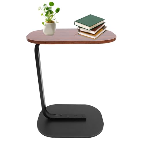 Beistelltisch in C Form, Moderner Couchtisch, Kompakter Sofatisch mit Ablage, 60cm Hoch, 7kg Tragkraft, Platzsparend mit Metallgestell für Wohnzimmer, Schlafzimmer, Büro (Walnussfarbe, Schwarz) von NiuLifeya
