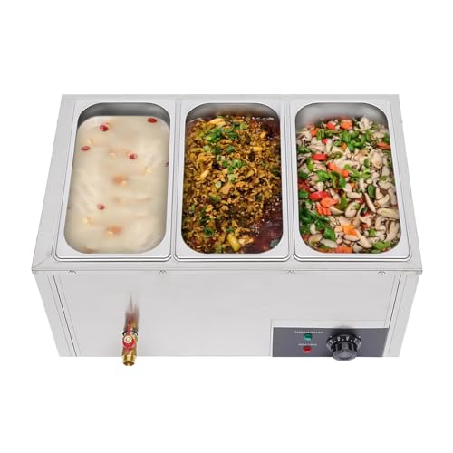 Buffet Wärmer, Edelstahl Elektro Speisenwärmer mit Auslass, Gebogenes Heizrohr und Intelligentes Bedienfeld, Temperaturregelung von 30 bis 85 °C, 7 Liter, 850W, für Catering Anwendungen von NiuLifeya