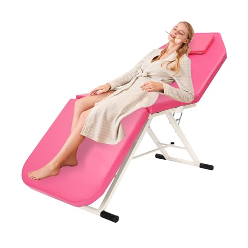 Klappbarer Massagetisch, Massagetisch mit Verstellbarer Rückenlehne, 3 Fach Klappbares Salonbett, Kosmetikbett mit Verstellbarer Rückenlehne Fußteil für Kosmetiksalons und Privathaushalte (Rosa) von NiuLifeya