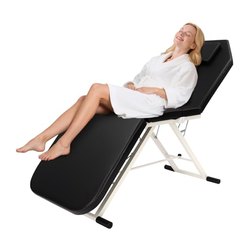 Klappbarer Massagetisch, Massagetisch mit Verstellbarer Rückenlehne, 3 Fach Klappbares Salonbett, Kosmetikbett mit Verstellbarer Rückenlehne Fußteil für Kosmetiksalons und Privathaushalte (Schwarz) Klappbarer Massagetisch, Massagetisch mit Verstellbarer Rückenlehne, 3 Fach Klappbares Salonbett, Kosmetikbett mit Verstellbarer Rückenlehne Fußteil für Kosmetiksalons und Privathaushalte (Schwarz) von NiuLifeya