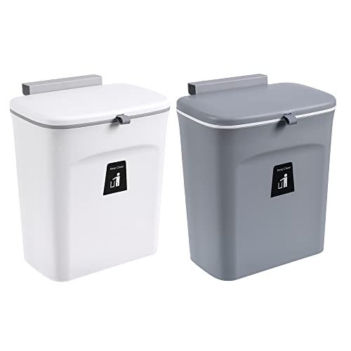NiuLifeya HäNgender MüLleimer mit Deckel, 9 Liter Kleiner HäNgender MüLleimer Mit Deckel für Badezimmer/Schlafzimmer, KompostbehäLter für Den Innenbereich, Weiß/Grau (Grau) von NiuLifeya