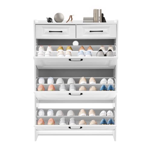 NiuLifeya Schuhschrank, Schmaler Schuhschrank mit 3 Klappschubladen Schuhregal mit 2 Schubladen 16-20 Paar Schuhe für Eingangsbereich, Flur, Wohnzimmer, 80 x 24 x 120 cm von NiuLifeya