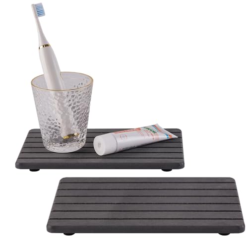 2 Stück wasserabsorbierende Kieselgur-Untersetzer, rechteckig (24 x 14 cm), gerilltes Design, wasserabsorbierender Stein für Handseifen, Pflanzen und Toilettenartikel im modernen Zuhause, dunkelgrau von NiuYichee
