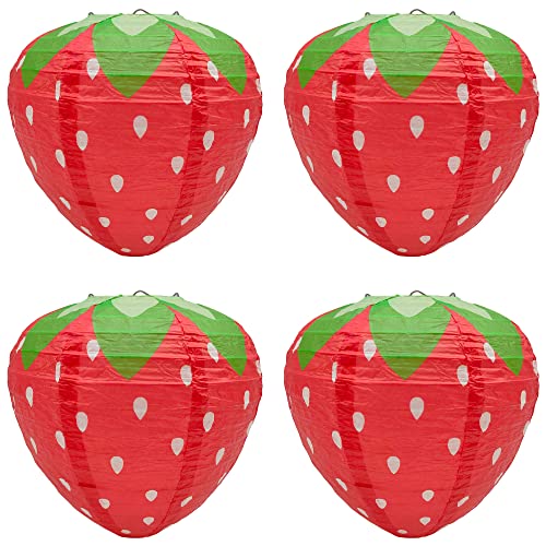 Niuhong 4 Pcs Erdbeere Papier Laternen Geburtstag Hochzeit Party Papierlaternen Erdbeer Laterne Papierlampions Hängende Paper Laterns Garten Dekoration Babyparty Thema Obst Dekorationen von Niuhong