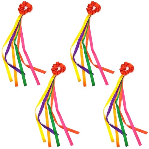 Niuhong 4 Pcs Regenbogenbänder Bunt Tanz Streamer Regenbogen Band Tanzbänder Gymnastikband Farbige Mit Handgelenk Haarring Für Gymnastik Tanzen Jonglieren Party-Aktivitäten Geschenk Mädchen von Niuhong