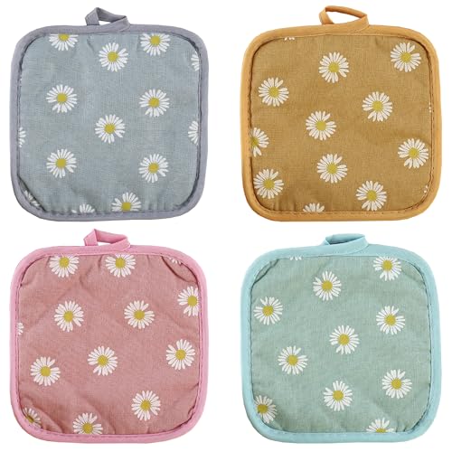 Niuhong 4 Pcs Topflappen Backen Küchenzubehör Hitzebestaendig Waschbare Weiche Baumwolle Topfhalter Quadratische Stoff Frottee Topflappen Bratpfannen Ofenschalen Woks Pfannen (Daisy) von Niuhong