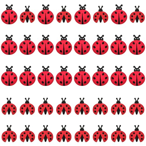 Niuhong 40pcs Filz Marienkäfer Verzierungen Stoff Rot Ladybug Deko Glückskäfer Basteln Dekoration Glücksbringer Dekor Accessories Kreative Party-Geschenk Verzierung Kinder DIY Handwerk Ornamente von Niuhong