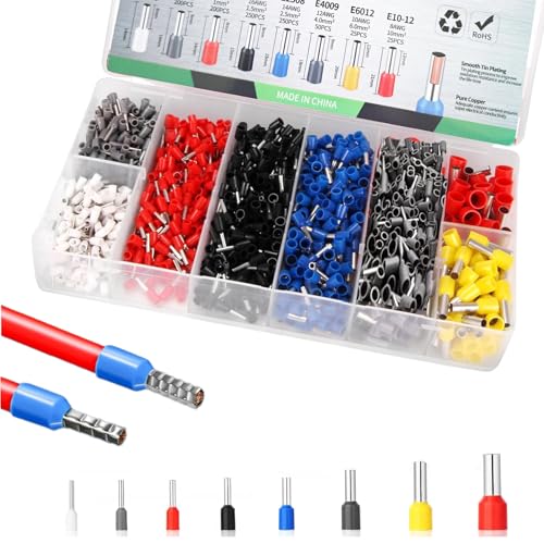 Aderendhülsen Set 1200 Stück, Aderendhülsen 0,5 mm² - 10 mm², Isolierte Aderendhülsen Sortiment, Aderendhülse Set für Drahtverbindung von Niulab