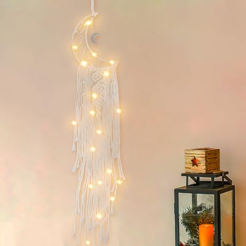 Makramee Wandbehang Traumfänger mit LED, ausgehöhlter gewebter Wandbehang, Makramee Traumfänger Set, Bohemian-Stil, Traumfänger, Für Zuhause, Wohnzimmer, Schlafzimmer, Büro (A) von Niumowang