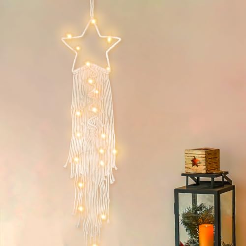 Makramee Wandbehang Traumfänger mit LED, ausgehöhlter gewebter Wandbehang, Makramee Traumfänger Set, Bohemian-Stil, Traumfänger, Für Zuhause, Wohnzimmer, Schlafzimmer, Büro (B) von Niumowang