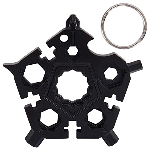 Schneeflocke Multitool, 23-in-1 Edelstahl-Schneeflocken-Multifunktionswerkzeug, tragbarer Schraubendreher, Schlüsselring, Flaschenöffner, Ringschlüssel, Sechskantschlüssel (Schwarz) von Niumowang