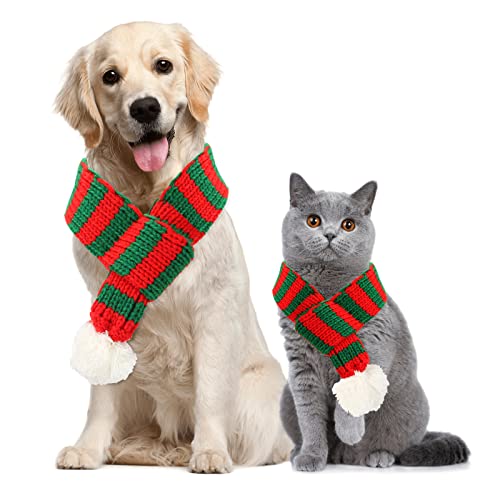 Weihnachten Haustier Schal, hund weihnachtsschal, Weihnachts-Schal für Hunde und Katzen, Weihnachts-Schal mit weißen Pompons, Hundeweihnachtsoutfit, für Katzen und Hunde, Weihnachtsfeiern(L, Rot+Grün) von Niumowang