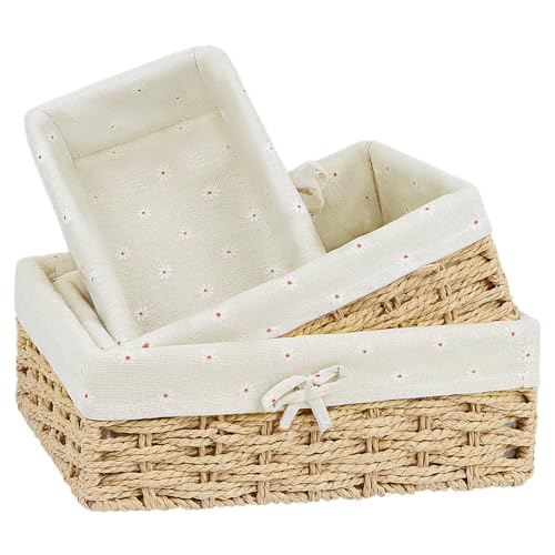 Niuny Korb Aufbewahrung Aufbewahrungskorb Geflochten Brötchenkorb 3Stk Geschenkkorb Klein Set Aufbewahrungsbox Rattan mit Innenfutter Deko Brotkorb Geflochten für Wohnzimmer Servieren Von Gebäck von Niuny