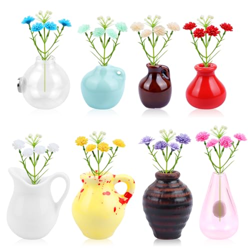 Niuny Kühlschrank Magnete Magnetische Blumenvase 8Stk Mini Keramik Vase Magnete mit künstliche Blumen DIY Kleine Minivasen Lustige Kühlschrank Accessoires für Kühlschrankzubehör Küche Büro von Niuny