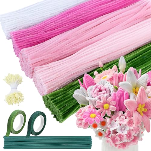 Niuny Pfeifenputzer zum Basteln Blumen 500Stk Pfeifenreiniger Blumen 5 Farben Pfeifenreiniger zum Basteln Pipe Cleaner Pfeifenputzer Rosa mit Blumendraht Staubgefäße Klebeband für DIY Blumenstrauß Niuny Pfeifenputzer zum Basteln Blumen 500Stk Pfeifenreiniger Blumen 5 Farben Pfeifenreiniger zum Basteln Pipe Cleaner Pfeifenputzer Rosa mit Blumendraht Staubgefäße Klebeband für DIY Blumenstrauß von Niuny
