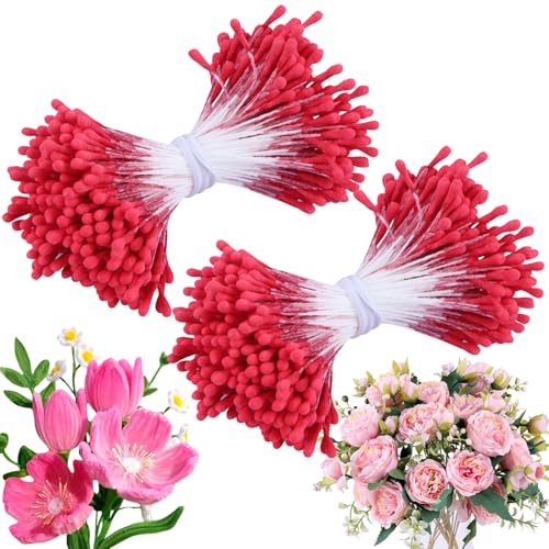Niuny Pfeifenreiniger Blumen Staubblatt 400 Stück Staubblätter zum Basteln Künstliche Blütenstempel Staubgefäße Rot Doppelköpfe Perlen Simulierte Blütenstaubblätter Für Blumen Basteln Diy Dekoration von Niuny