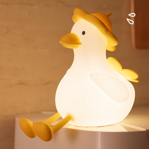 Niuny Nachtlicht Kinder Nachtlicht Baby Stilllicht Dimmbar Nachtlampe Kinderzimmer Silikon Nachtlichter Aufladbar LED Baby Lampe Nachtlichter Katze 16 Farben mit Timer Fernsteuerung USB (Ente) von Niuny