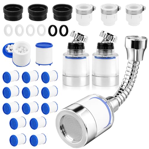 Niuny Wasserfilter Wasserhahn Filter Wasserhahnfilter für Trinkwasser Kalkfilter Wasserhahn Entkalker Aufsatz 360° Drehbaren Water Filter Tap mit Austauschbar Filterelement für Bad Küche Spüle von Niuny
