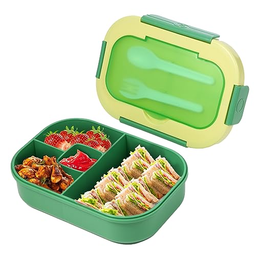 Nivaobi Brotdose Bento Lunch Box 1300ML Lunchbox Erwachsene Kinder Brotzeitbox Auslaufsicher mit 3-Fächern mit Besteck Kunststoff BPA-frei Wiederverwendbar Mikrowellengeeignet von Nivaobi