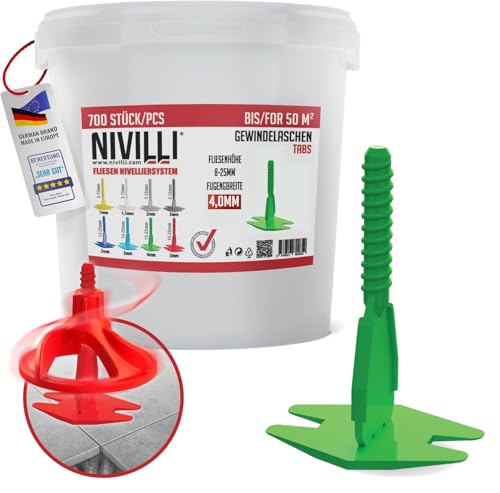 Nivilli SPINNY - ein technisch hochwertiges Nivelliersystem für Fliesen, Outdoor-Platten und Natursteine. DAS BESTE ZUM GÜNSTIGEN PREIS! (4mm Fugenbreiten - 700 St. - Materialdicke 8-25mm) von Nivilli