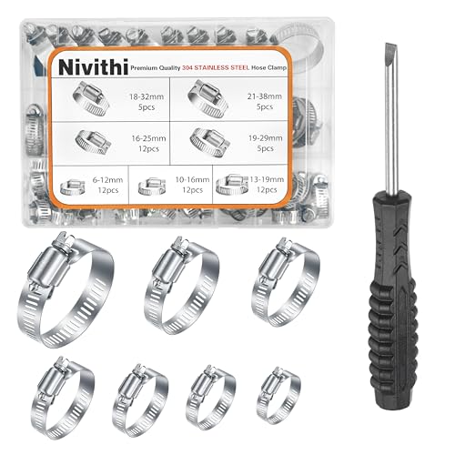 Nivithi 63x Schlauchschellen-Set,Schlauchschellen Edelstahl 304,verstellbar,Schlauchschelle 6–38mm,inkl.Schlauchschellen 6-12mm,für Sanitär-,Automobil-,mechanische Anwendungen Nivithi 63x Schlauchschellen-Set,Schlauchschellen Edelstahl 304,verstellbar,Schlauchschelle 6–38mm,inkl.Schlauchschellen 6-12mm,für Sanitär-,Automobil-,mechanische Anwendungen von Nivithi