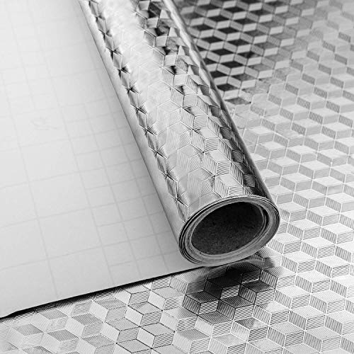 Niviy Aluminium Möbel Klebefolie Selbstklebende Dekorfolie Küchenfolie Wasserdicht und Öl-Resistent Wasserdicht Anti-Schimmel DIY Möbel Folie für Arbeitsplatte Küchenschrank Silber Prisma 40X200cm von Niviy