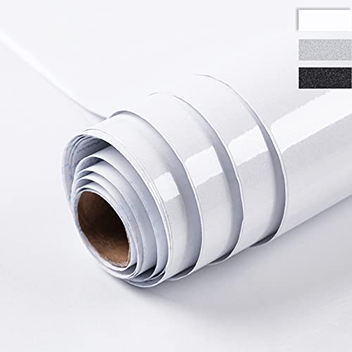 Niviy Klebefolie Möbel 59.5 X 300 CM Weiß Möbelfolie Oberfläche Schimmert Glitzert Dezent Selbstklebende Folie Dekorfolie Küche Oberflächenschutz Wasserdicht ölbeständig PVC Hochglanz Folie von Niviy
