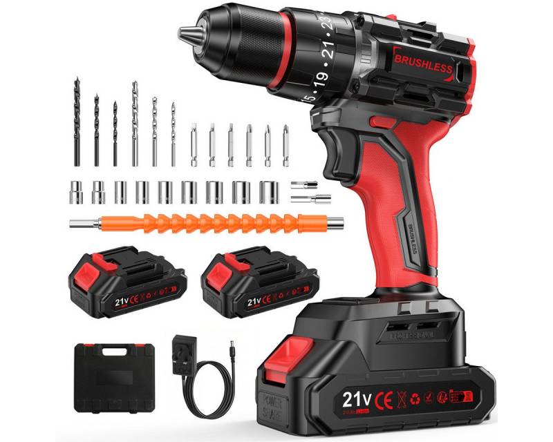 Nivzo Akku-Bohrschrauber Akkuschrauber Set 55N·m, 25+3 Drehmomentstufen mit Akku und Ladegerät, 21 V, max. 1750 U/min, (Set, 24 Zubehör, 2×2000mAh Akku), mit 2 Gang, 10mm Bohrfutter Professional für Haus/Garten DIY Projekt von Nivzo