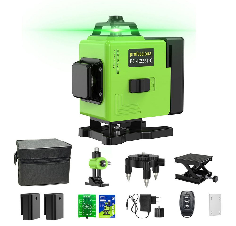 Nivzo Wasserwaage 16 Linien Laser Level 3° Selbstnivellierungsfunktion Wasserdicht, 4 x 360° mit 2 Akkus, vertikal, horizontal, schräg, IP54 von Nivzo