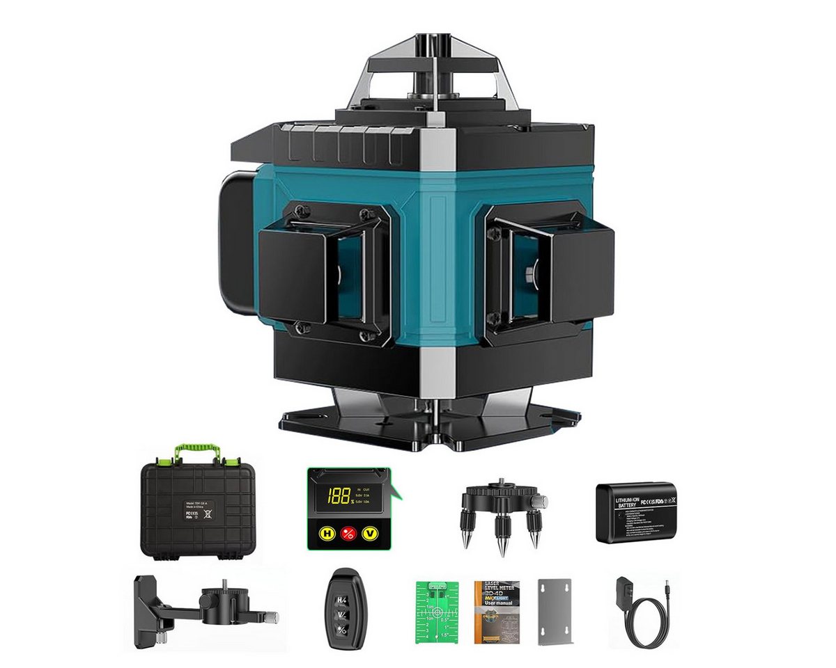 Nivzo Wasserwaage Laserwasserwaage Selbstnivellierend,4D 16 Linien,4 x 360° mit 2 Akkus von Nivzo