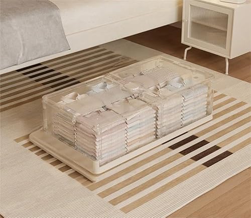Niwugady 2er Set Unterbett Aufbewahrungsboxe mit Rollen, Unterbettkommoden Klappbar 100x25x50cm, Unterbettbox mit Deckel, Transparent Weiß Bettkasten Clip-Verschlüssen von Niwugady