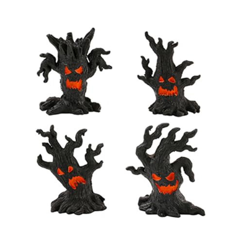 Niwugady 4 Stück Halloween Aquarium Dekoration, Halloween Spukhaus Dekorationen Harz Fisch Tank Ornament Mini Gruseliger Tisch Handwerk Baum Dämon Ornament für Aquarium Dekoration Landschaft Haustier von Niwugady