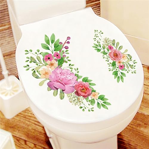 Niwugady Badezimmer-WC-Aufkleber, PVC, abnehmbar, wasserabweisend, Blumen-WC-Aufkleber, selbstklebende Gemälde, 3D-Wandkunst, Dekoration für Toilette, Badezimmer, WC, KS6781C von Niwugady