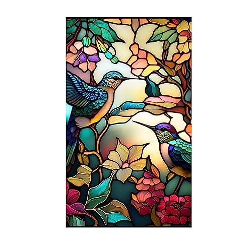 Niwugady Buntglas Fensterfolie, Sichtschutz Glasaufkleber Kolibri Muster entferntes Vinyl Nicht klebend dekorative Fensteraufkleber, statische Haftung, UV-Blockierung, 60 x 100 cm von Niwugady