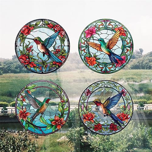 Niwugady Buntglas-Fensterfolie, rund, bunt, Kolibri, statisch, für Heimdekoration (25,4 x 25,4 cm), Kolibri von Niwugady