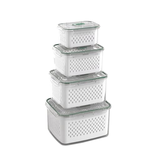 Niwugady 4er Set Obst-Aufbewahrungsbehälter, Kühlschrank Organizer und aufbewahrung mit Abnehmbaren Ablaufkörben Deckel, BPA-freie Produktbehälter Halten Obst für Gemüse, Fleisch, R-8618 von Niwugady